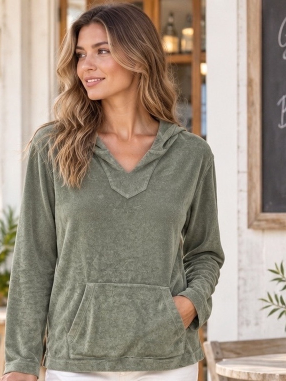 Faherty Hoodie Green Organic Cotton Baja Pullover Medium